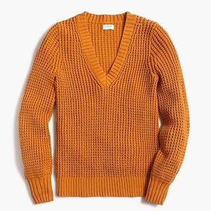 J Crew Orange V Neck Chunky Knit Sweater